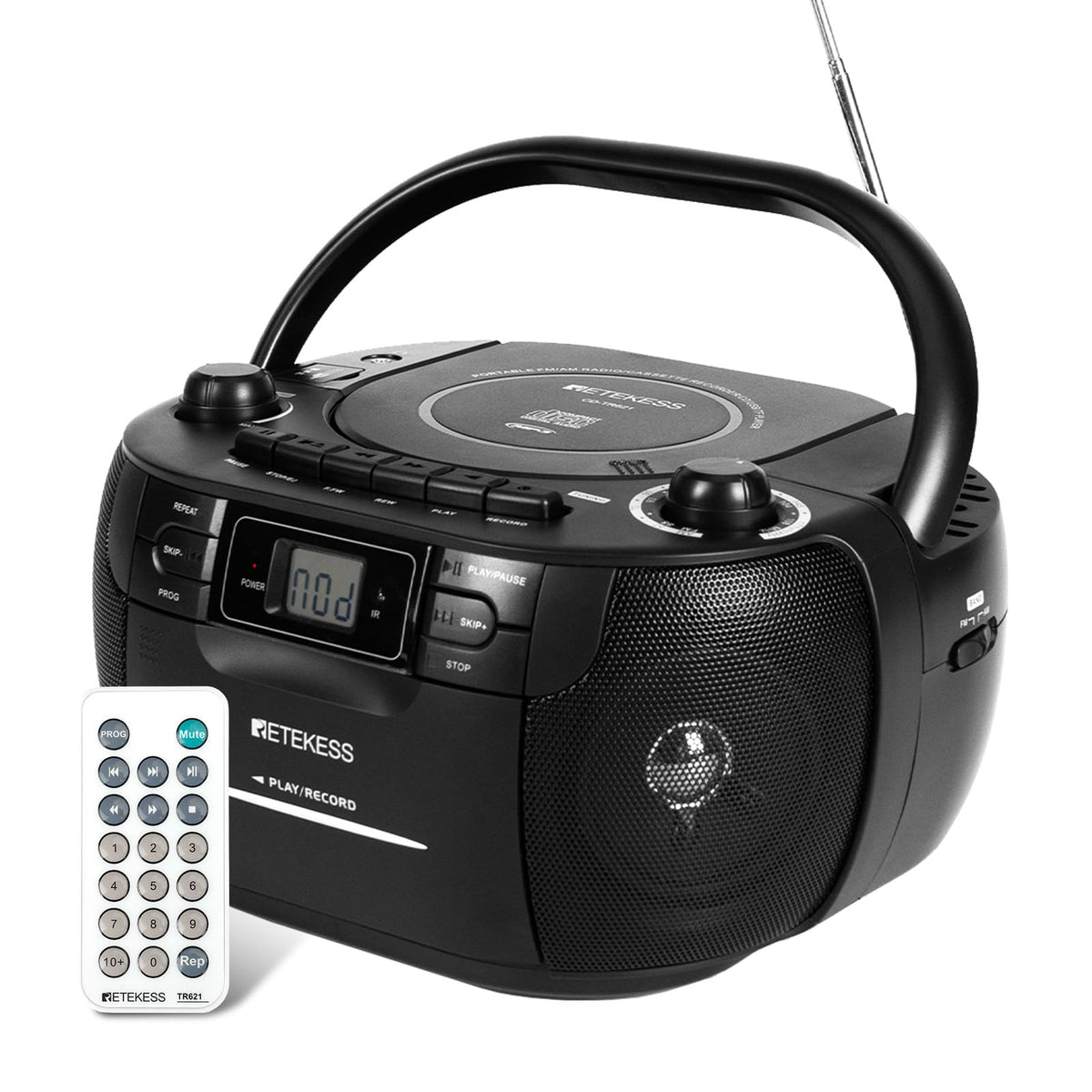 Retekess TR621 front view shows a versatile CD and cassette boombox