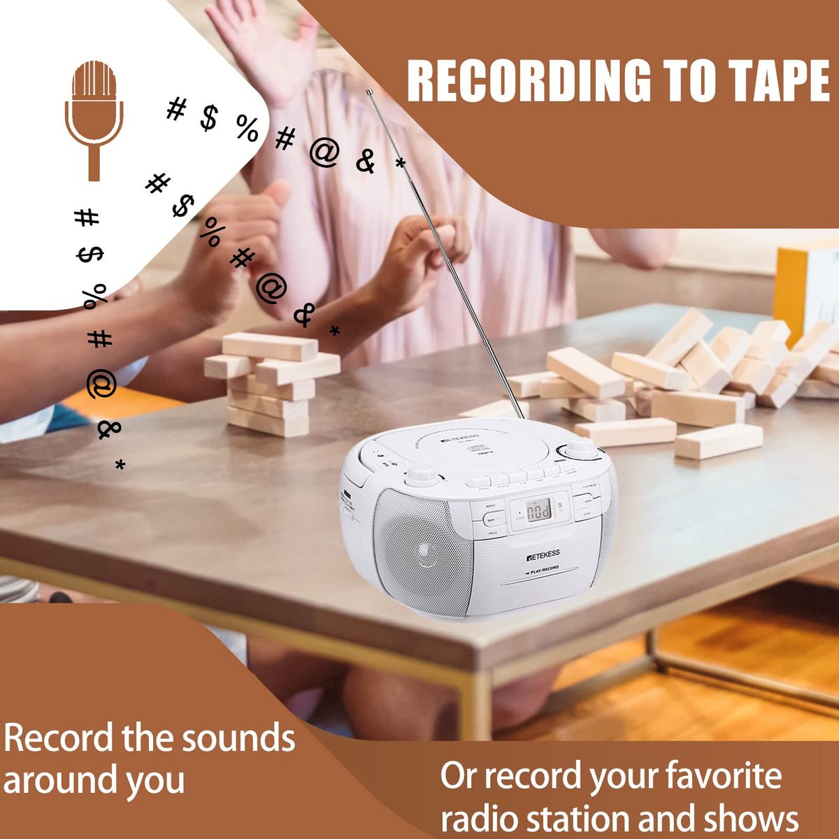Retekess USB and TF card ports visible for MP3 playback and file access