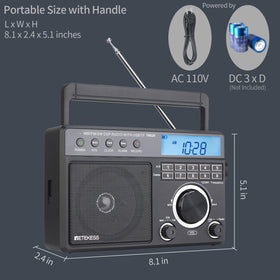 Retekess TR629 buttons and digital tuning dial close-up, precise station control benefit