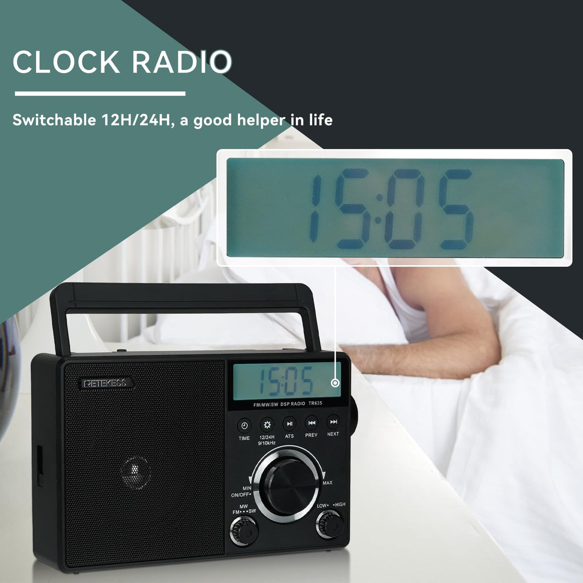 Retekess TR635 in hand illustrating compact size and lightweight convenience
