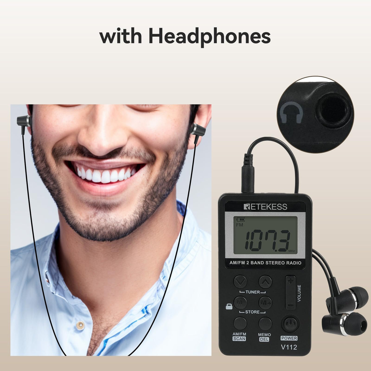Retekess V112 AM/FM indicators help station search