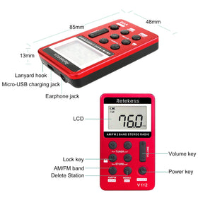 Retekess V112 card-size pocket radio emphasizes ultra-portable design for travel and jogs.