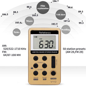 Retekess V112 digital display in gold, quick tuning feedback at a glance.