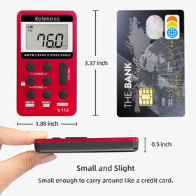 Retekess V112 digital tuning display helps quick FM/AM station selection.