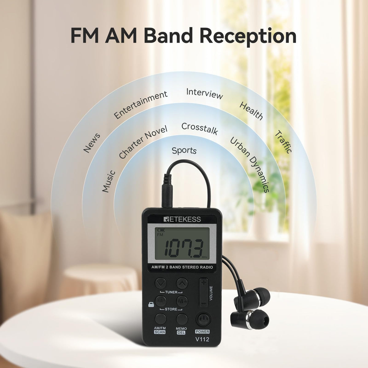 Retekess V112 LCD display presents clear tuning information
