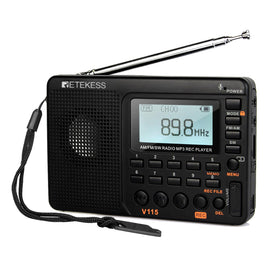 Retekess V115 front view shows all-in-one controls for easy tuning on the go.