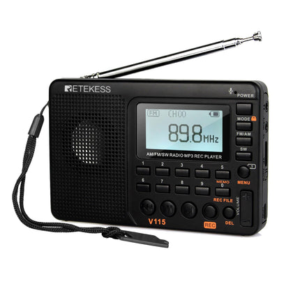 Retekess V115 front view shows all-in-one controls for easy tuning on the go.