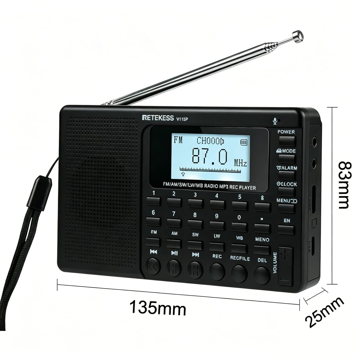 Retekess V115P audio output with portable radio use and built-in speaker