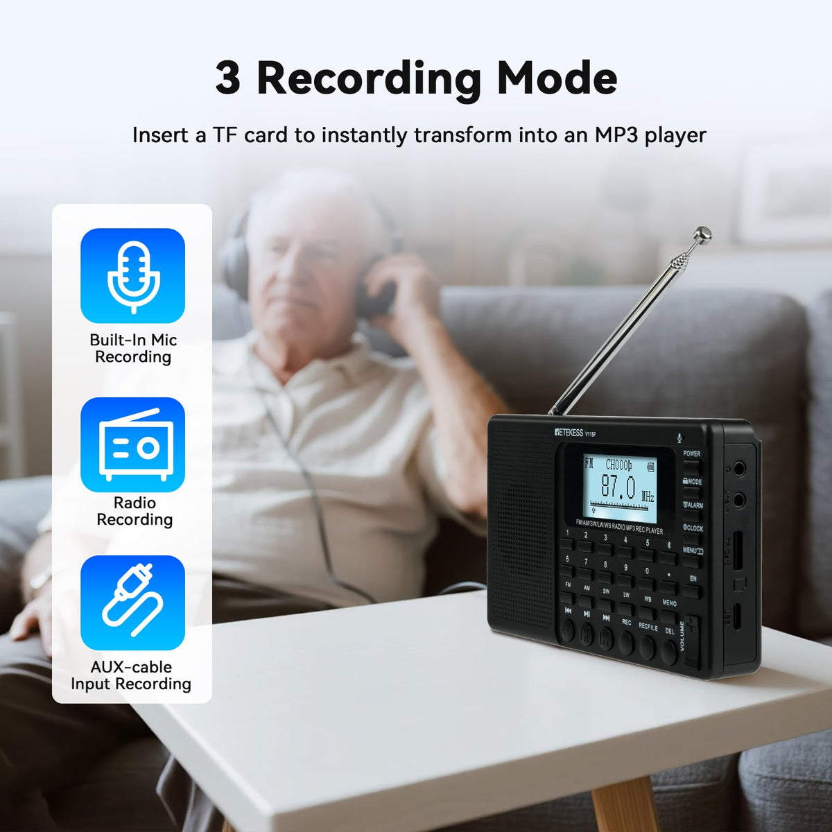 Retekess V115P top controls for quick tuning during outdoor activities
