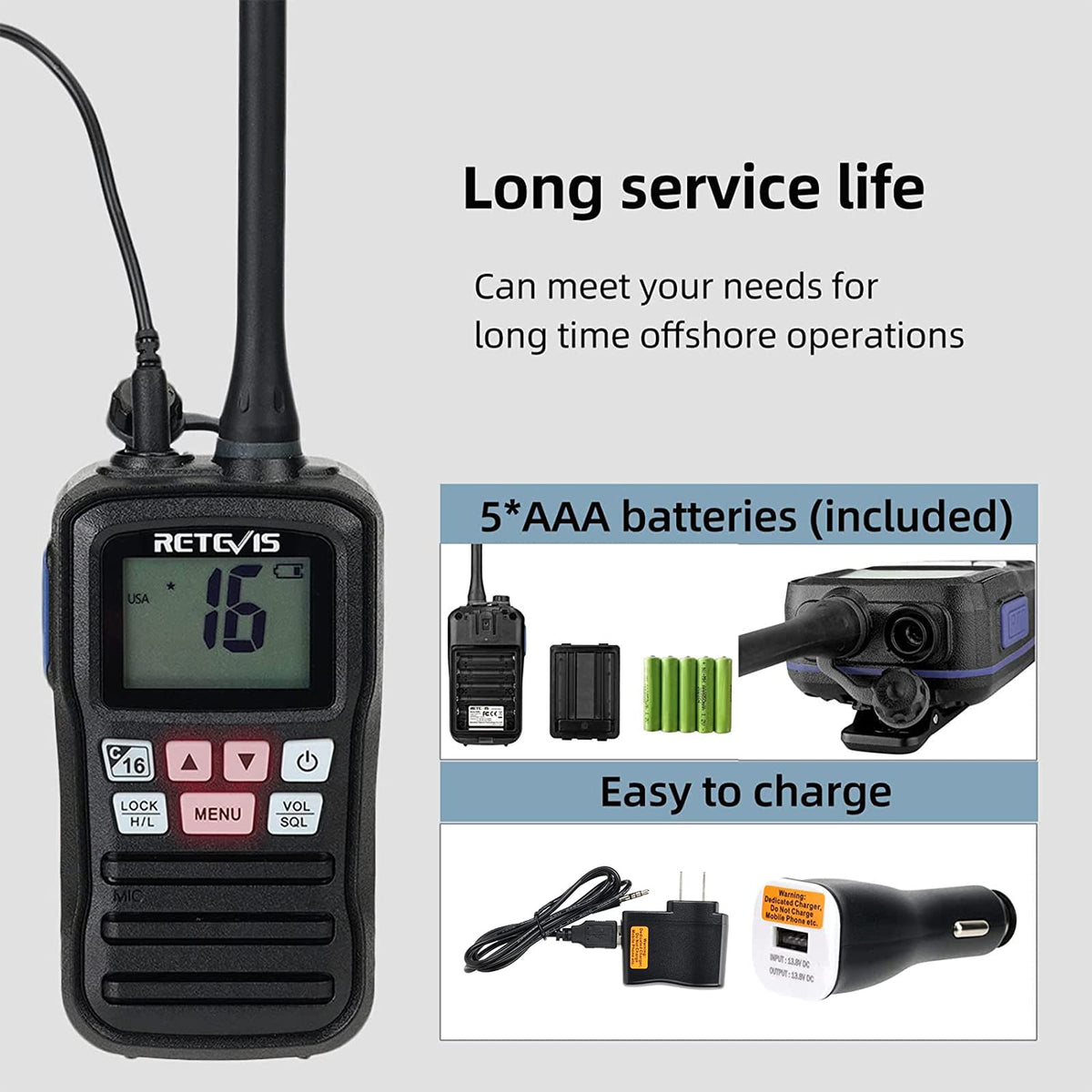 Retevis RM01 back with lanyard attached showing secure carry for active users