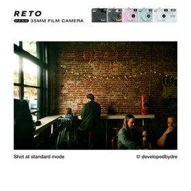 RETO PANO open film compartment illustrating compatible 35mm film loading