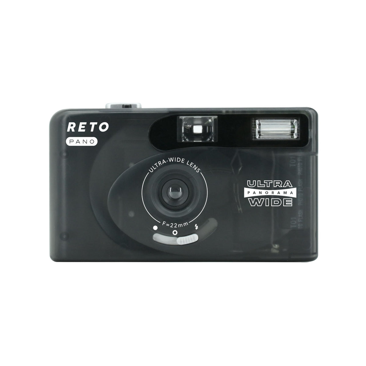 RETO PANO front view showing camera body and wide lens, ideal for travel shots