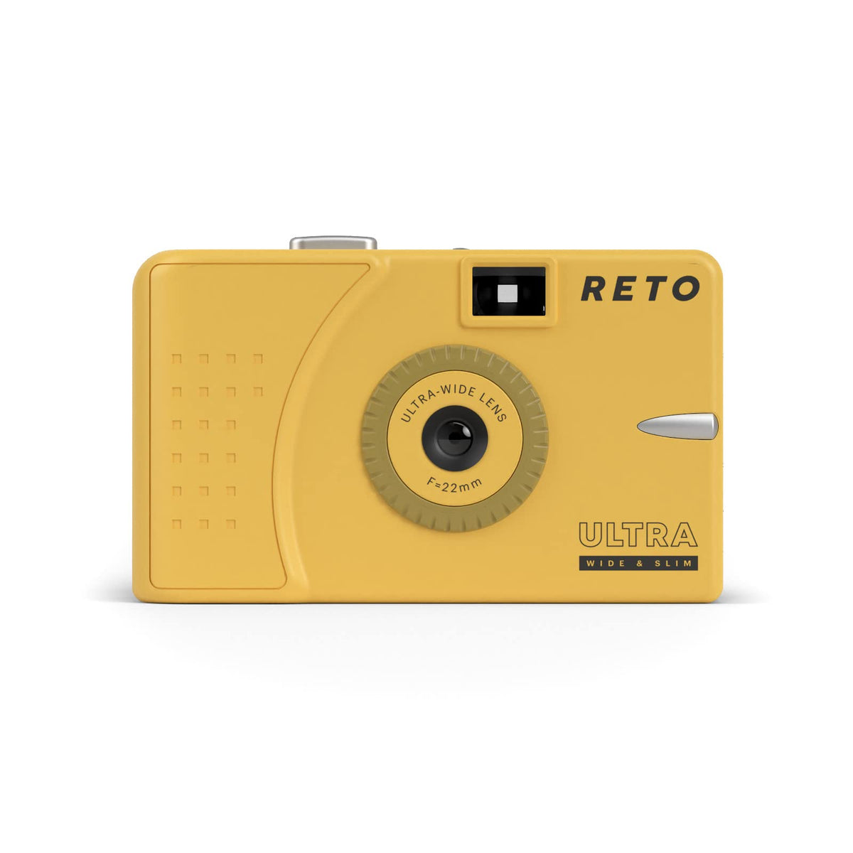 RETO Ultra Wide 35mm camera front view highlights compact design for street photography.