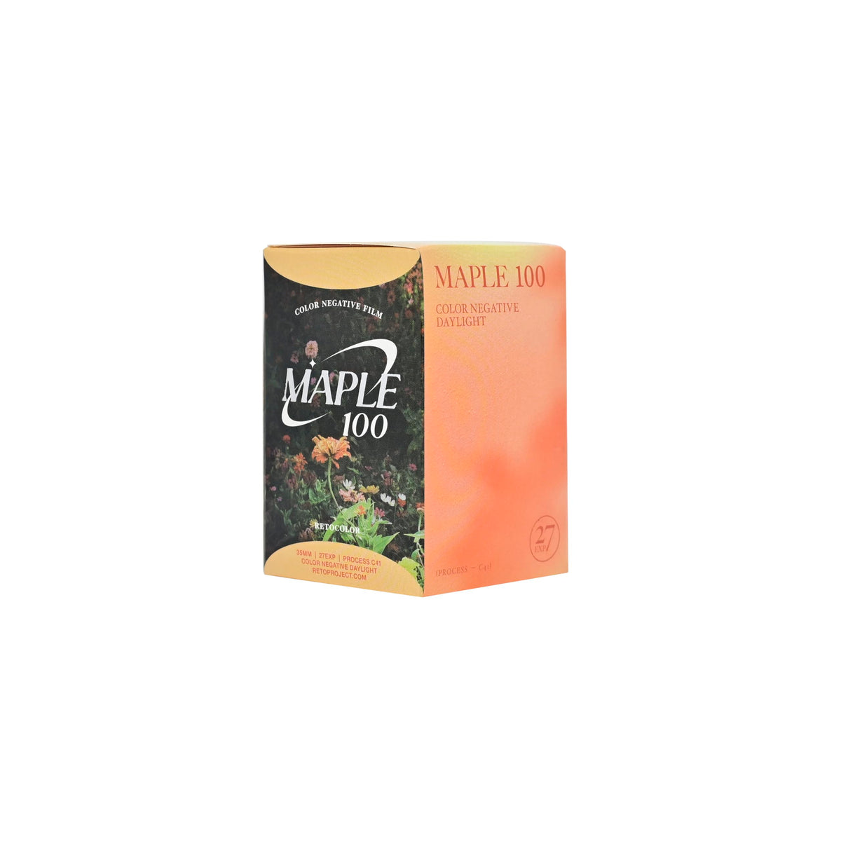 RETOCOLOR Maple 100 film packaging for retro-inspired photography