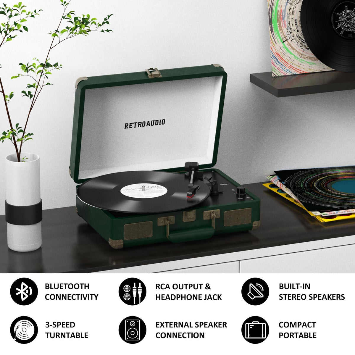 RetroAudio paired with smartphone via Bluetooth for wireless streaming convenience