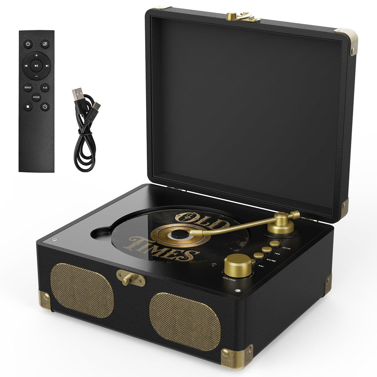 RetroAudio front view showing compact player and speakers for easy setup
