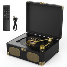 RetroAudio front view showing compact player and speakers for easy setup
