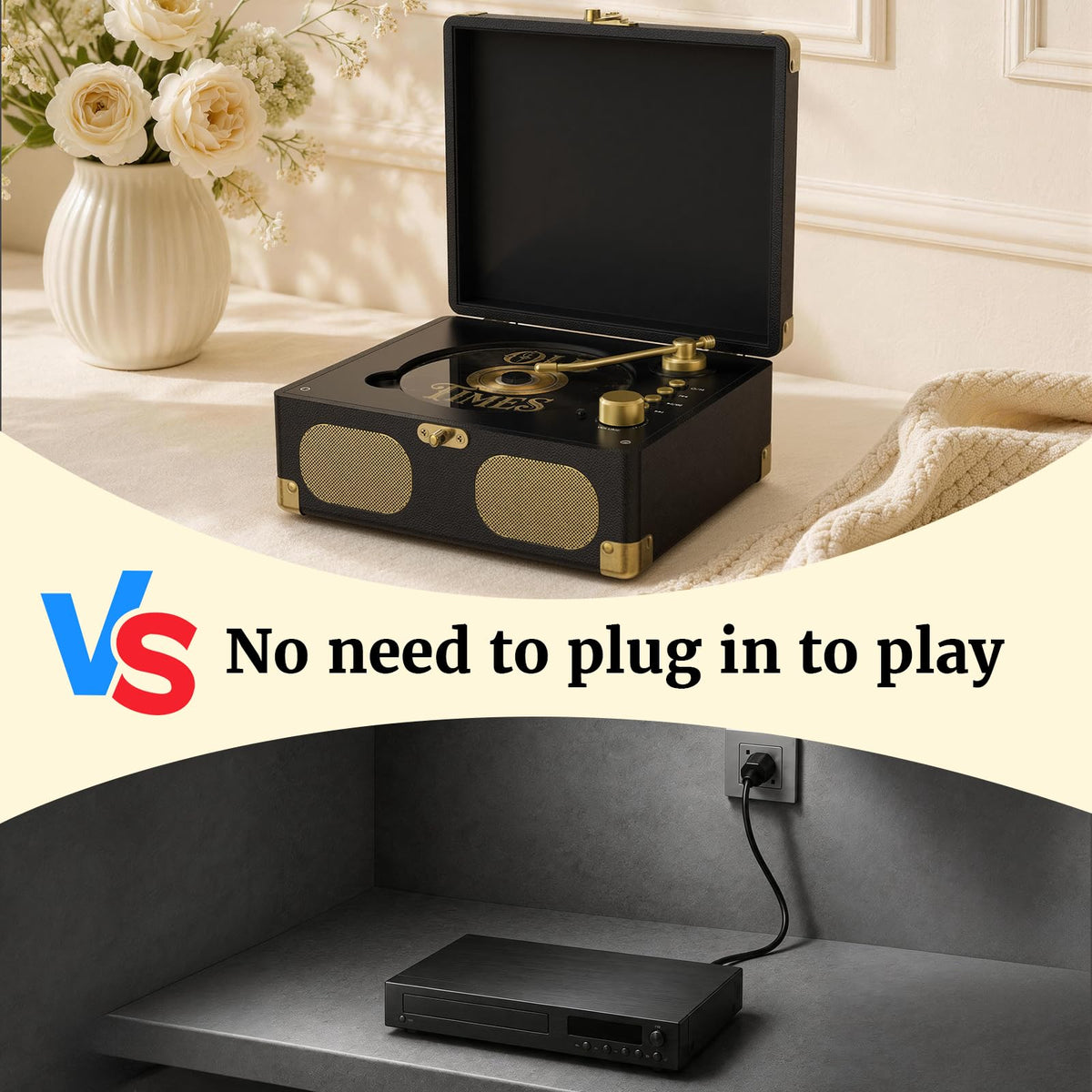 RetroAudio next to a book showing compact scale for small spaces