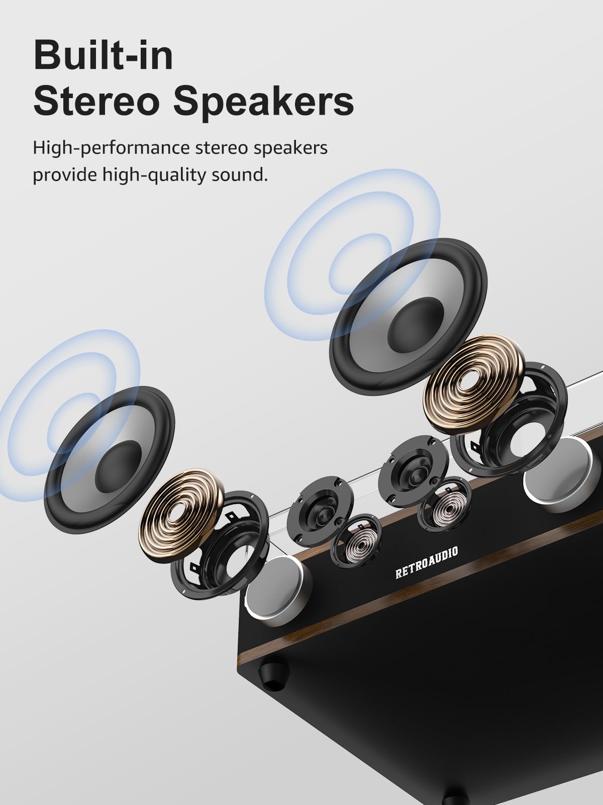 RetroAudio 3-speed belt-drive enables authentic vinyl playback.