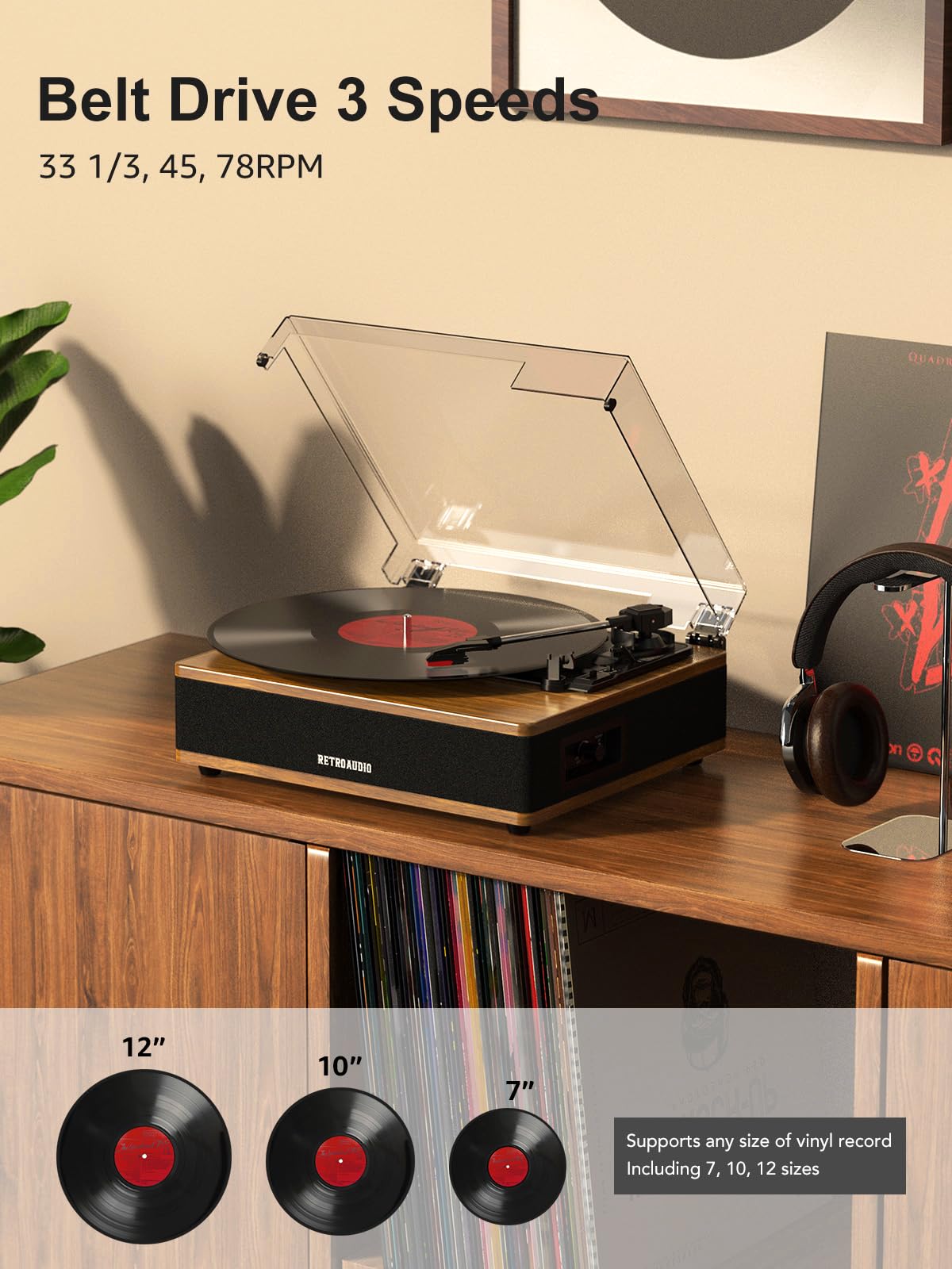 RetroAudio Bluetooth input turntable streams from your phone or tablet.