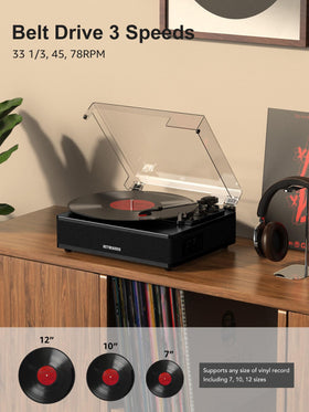 RetroAudio turntable showing Bluetooth input for wireless streaming from phone