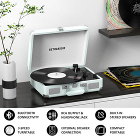 RetroAudio Bluetooth pairing display demonstrating wireless playback from a phone or tablet.