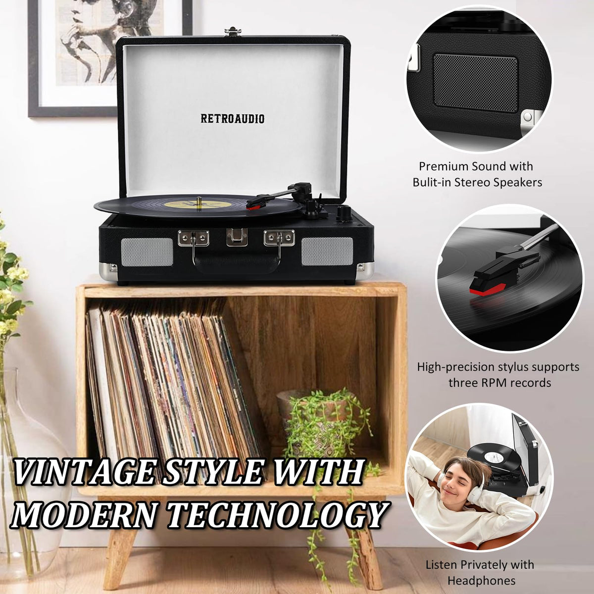 RetroAudio Bluetooth pairing demonstrates wireless streaming from your phone or tablet.