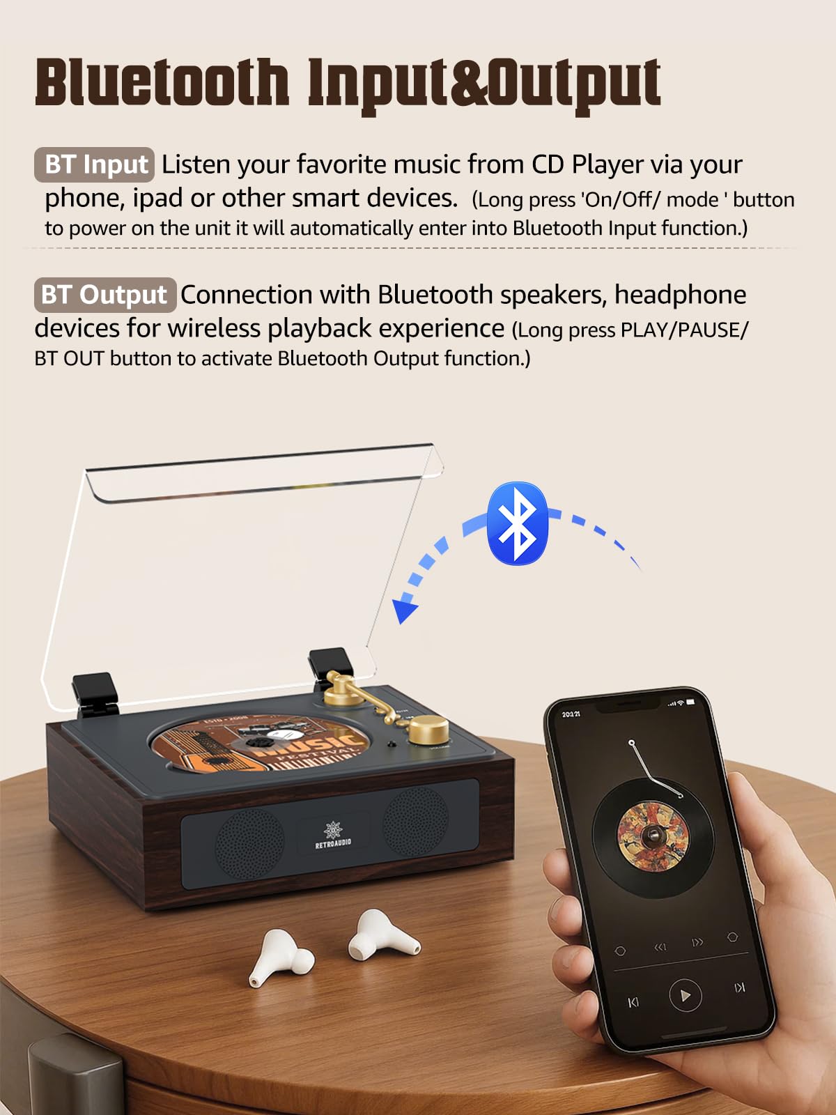 RetroAudio close-up wood grain highlighting premium walnut finish and style