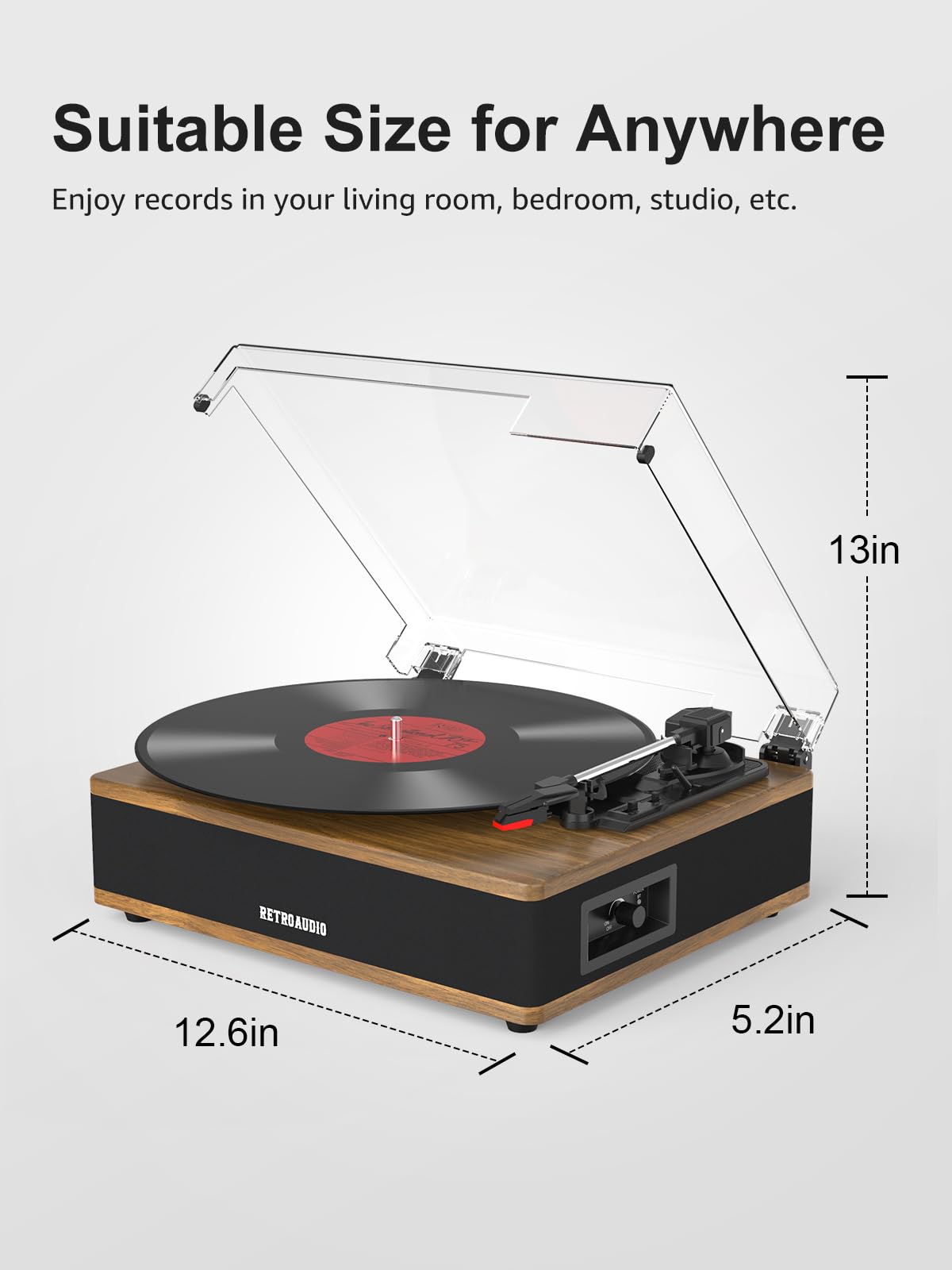 RetroAudio dust-cover design doubles as a stylish space accessory.