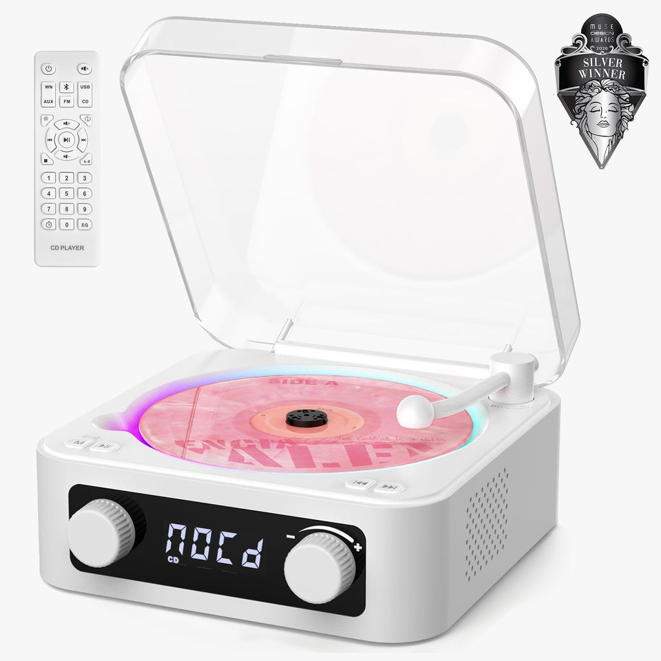 RetroAudio front view showing built-in speakers and compact design for easy placement