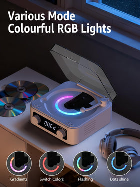RetroAudio on bedside table with soft lighting showing sleep-friendly white noise mode