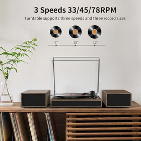 RetroAudio natural wood design complements any shelf or decor