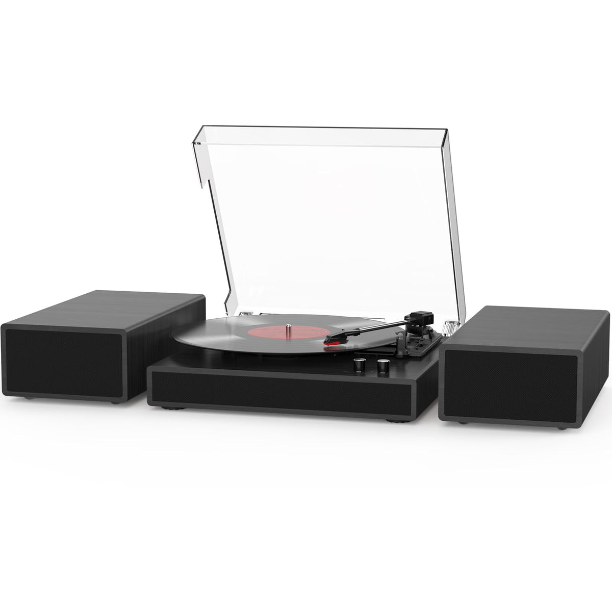 RetroAudio record player with external speakers delivering richer, authentic vinyl sound