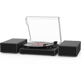 RetroAudio record player with external speakers delivering richer, authentic vinyl sound