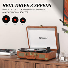 RetroAudio side profile with carry handle showing portable vintage suitcase design and easy transport
