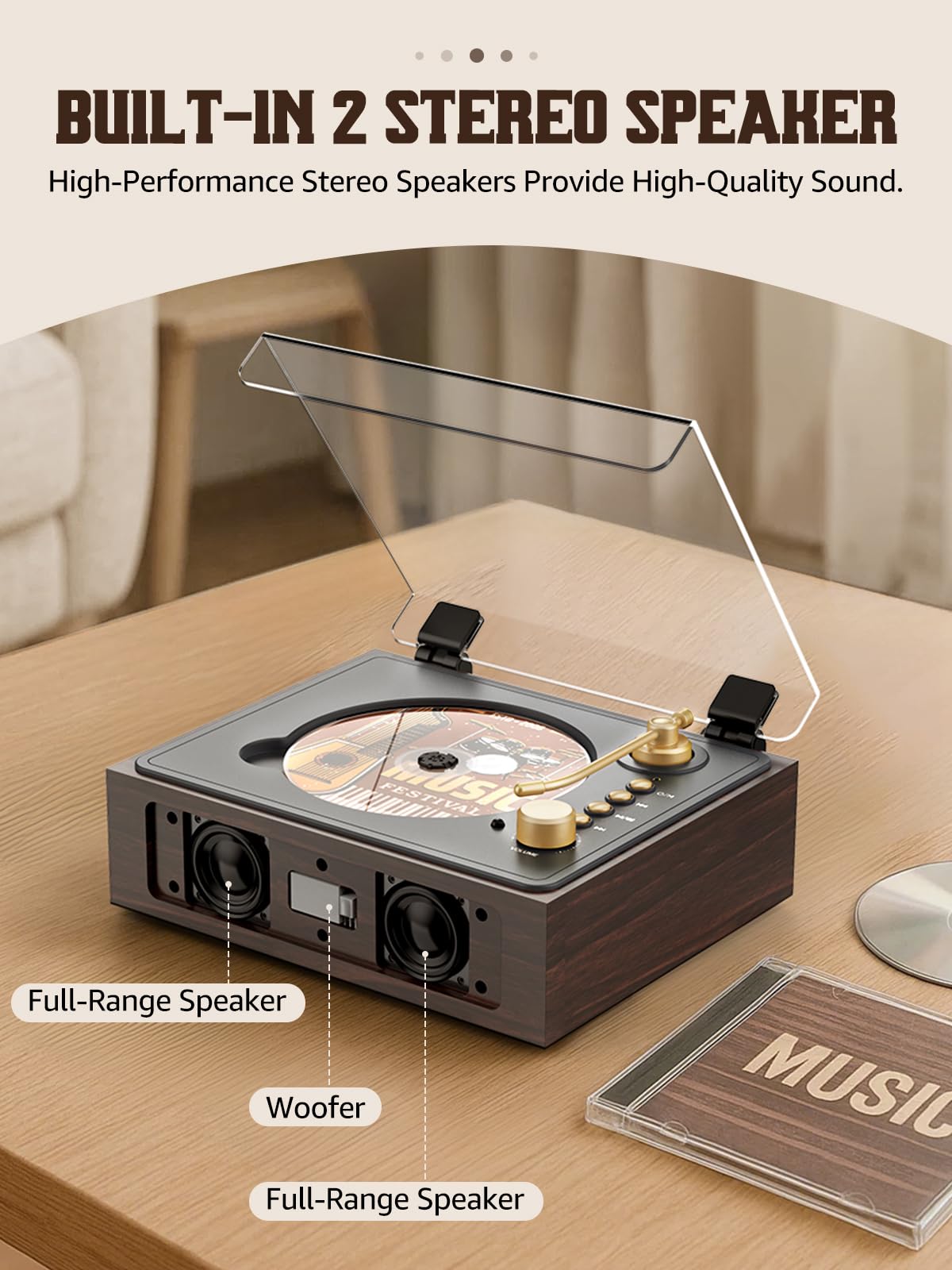 RetroAudio top dust cover open revealing CD tray and keeping discs protected