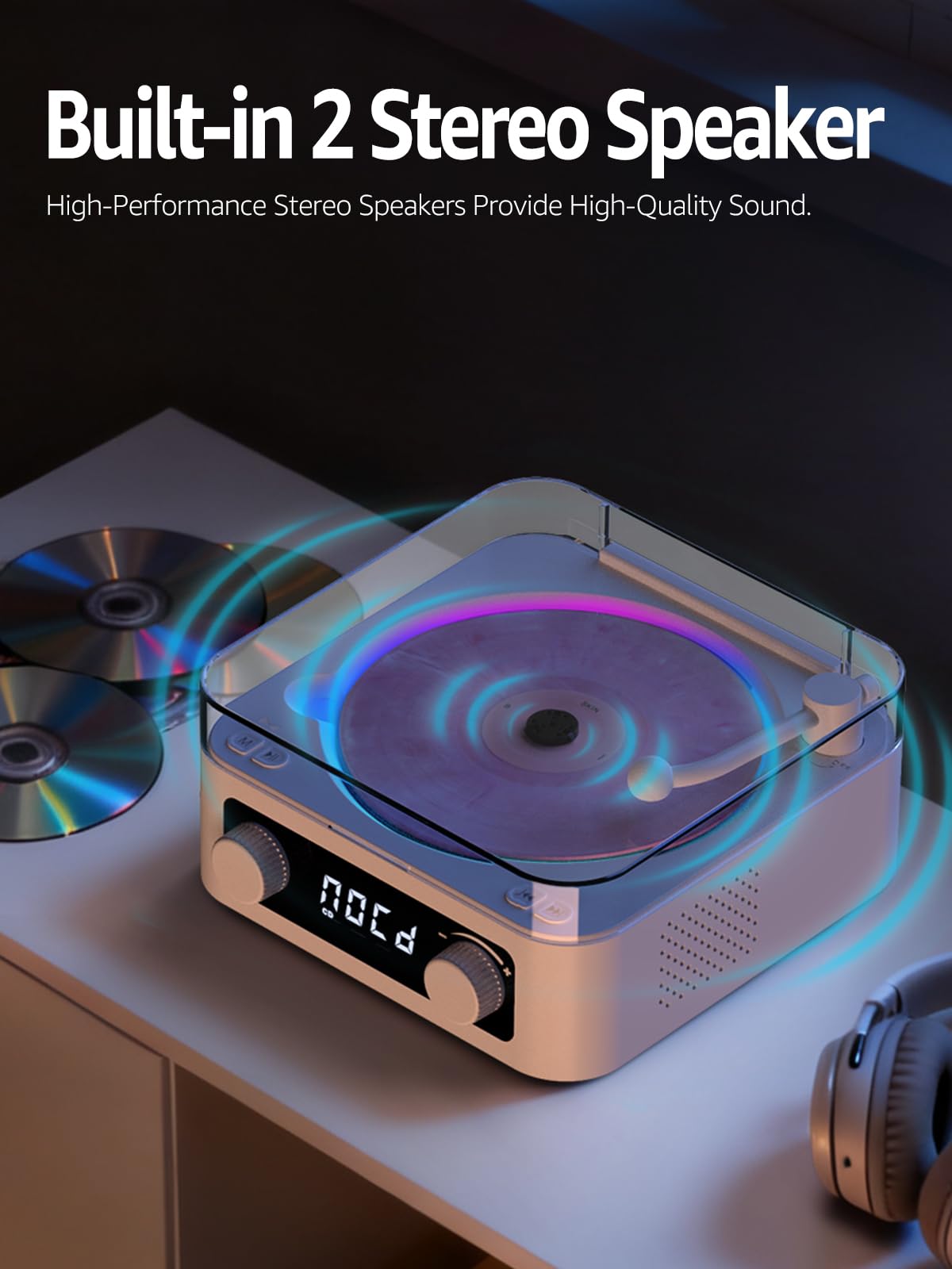 RetroAudio top-loading CD with ambient LED ring creating cozy mood lighting