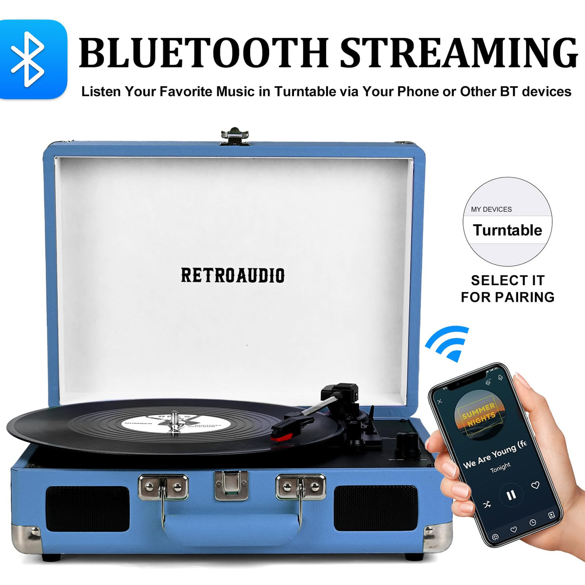 RetroAudio turntable dials show 3-speed settings for versatile vinyl playback
