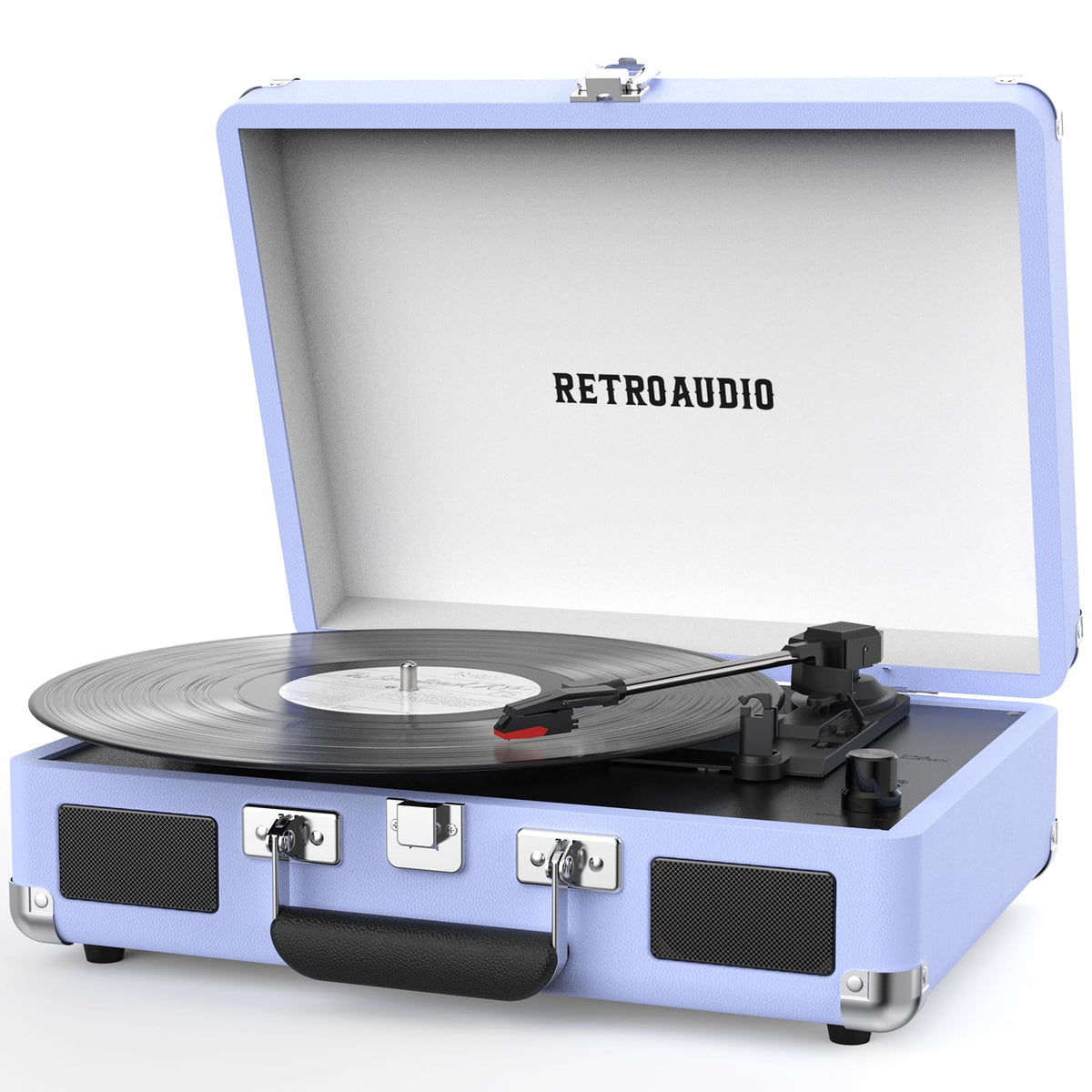 RetroAudio 3 speed vinyl turntable in a portable suitcase for versatile listening