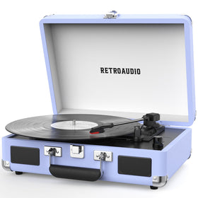 RetroAudio 3 speed vinyl turntable in a portable suitcase for versatile listening