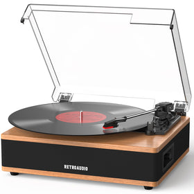 RetroAudio vinyl turntable with built-in speakers for immediate listening.