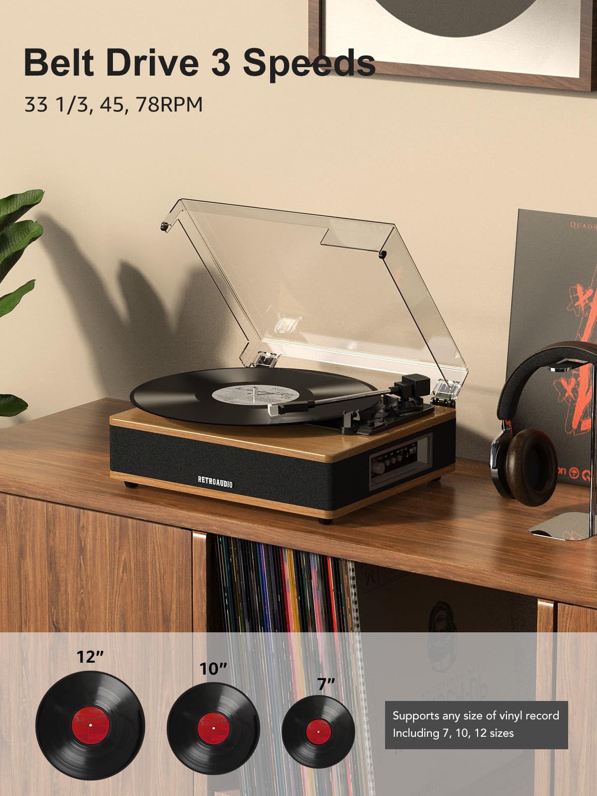 RetroAudio vinyl turntable on shelf blending retro charm with modern decor