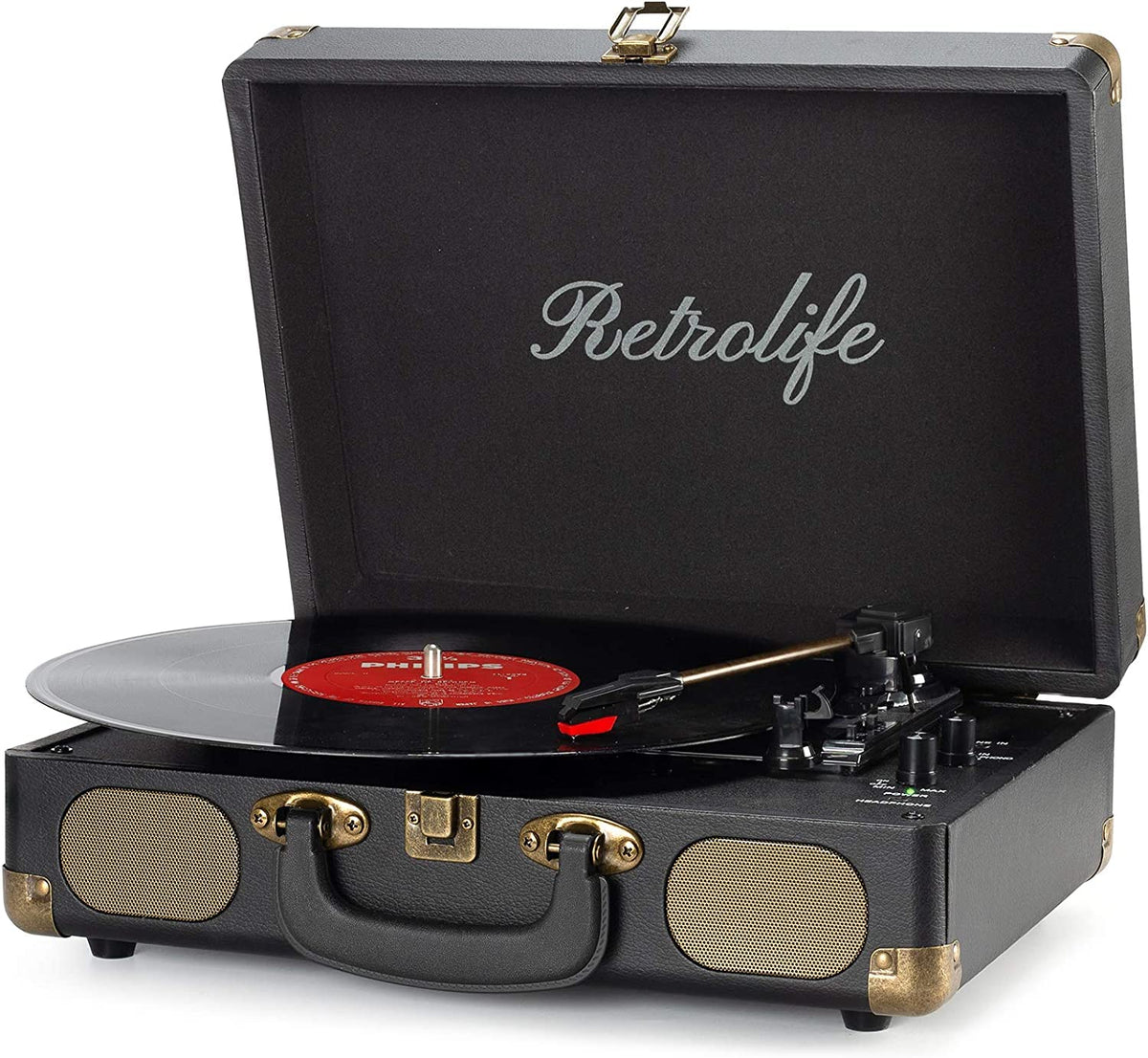 Retrolife belt-driven turntable inside the case with anti-resonance design