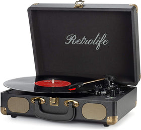 Retrolife belt-driven turntable inside the case with anti-resonance design