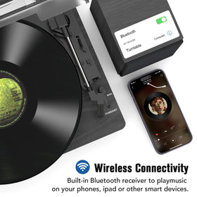 Retrolife Bluetooth enabled turntable streams wireless music from your phone.