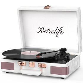 Retrolife record player with 3-speed belt drive for vinyl versatility