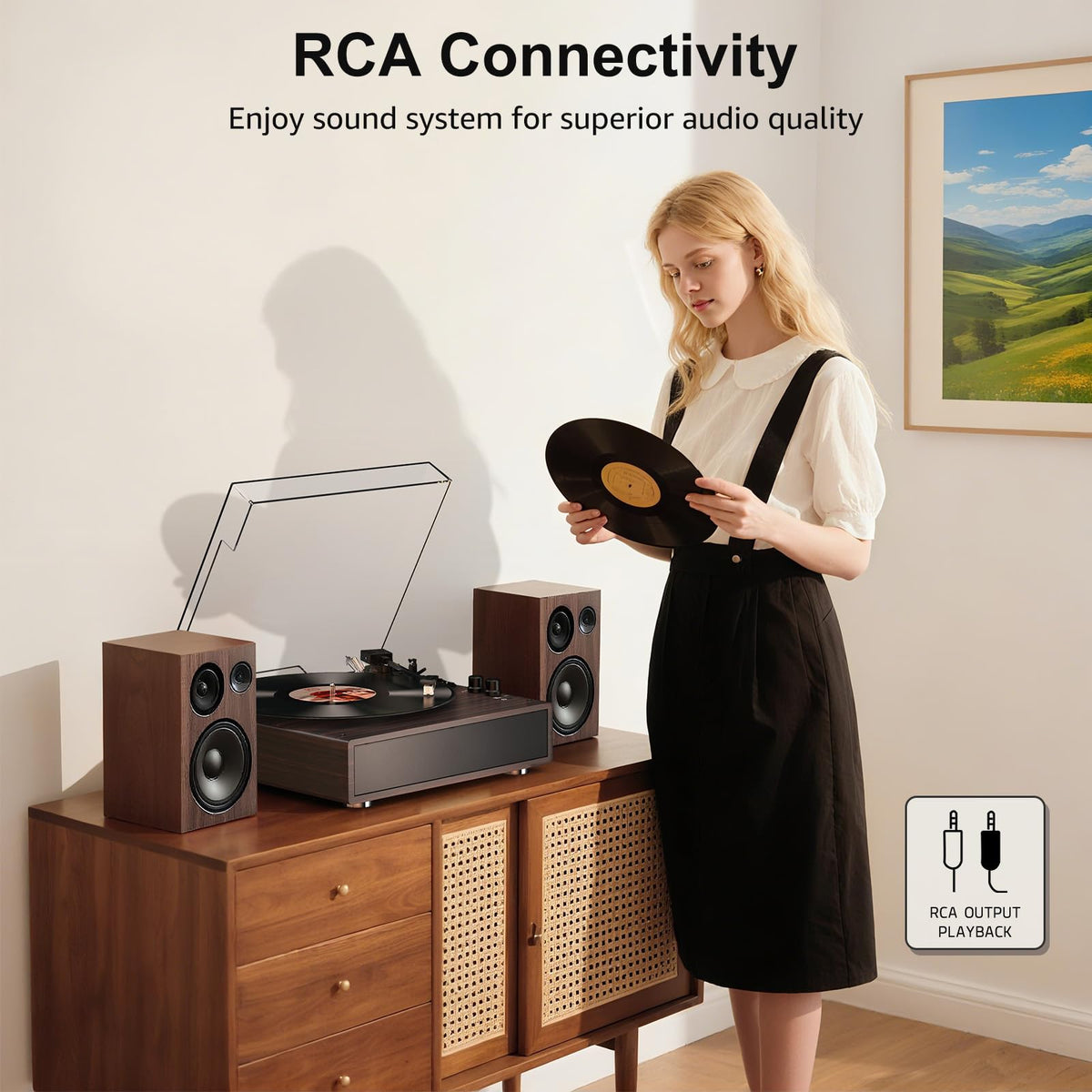 Aux and RCA ports on the Retrolife record player expand connection options