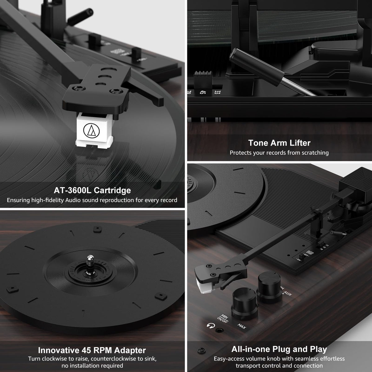 Belt-driven platter of the Retrolife record player minimizes vibrations for smooth audio