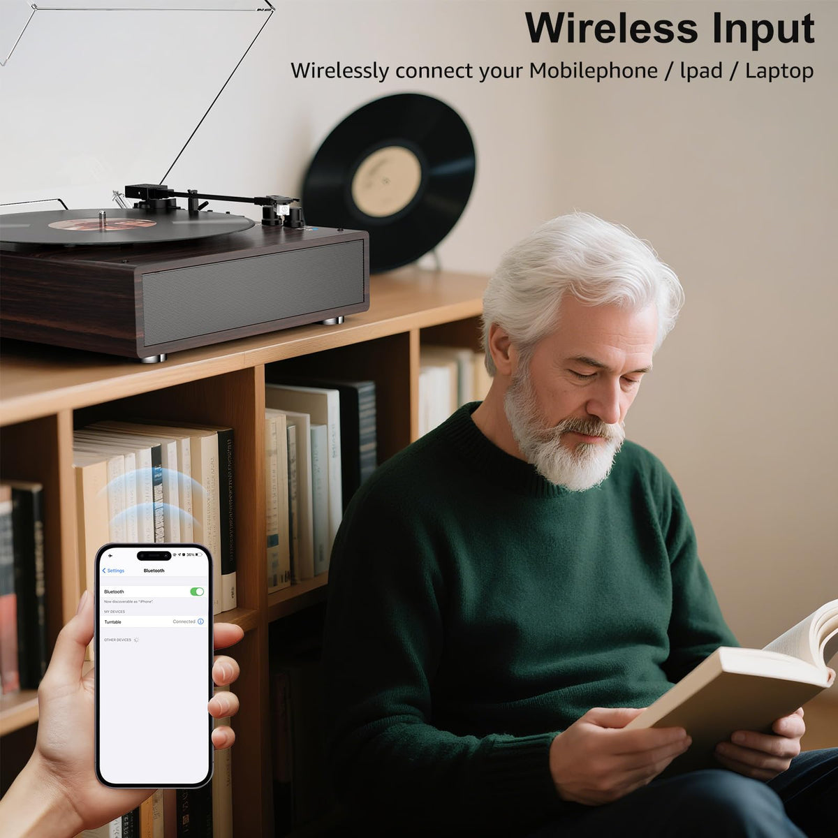 Built-in speakers on the Retrolife record player delivering rich stereo sound