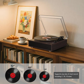 Top panel controls of the Retrolife record player for easy mode and volume adjustments